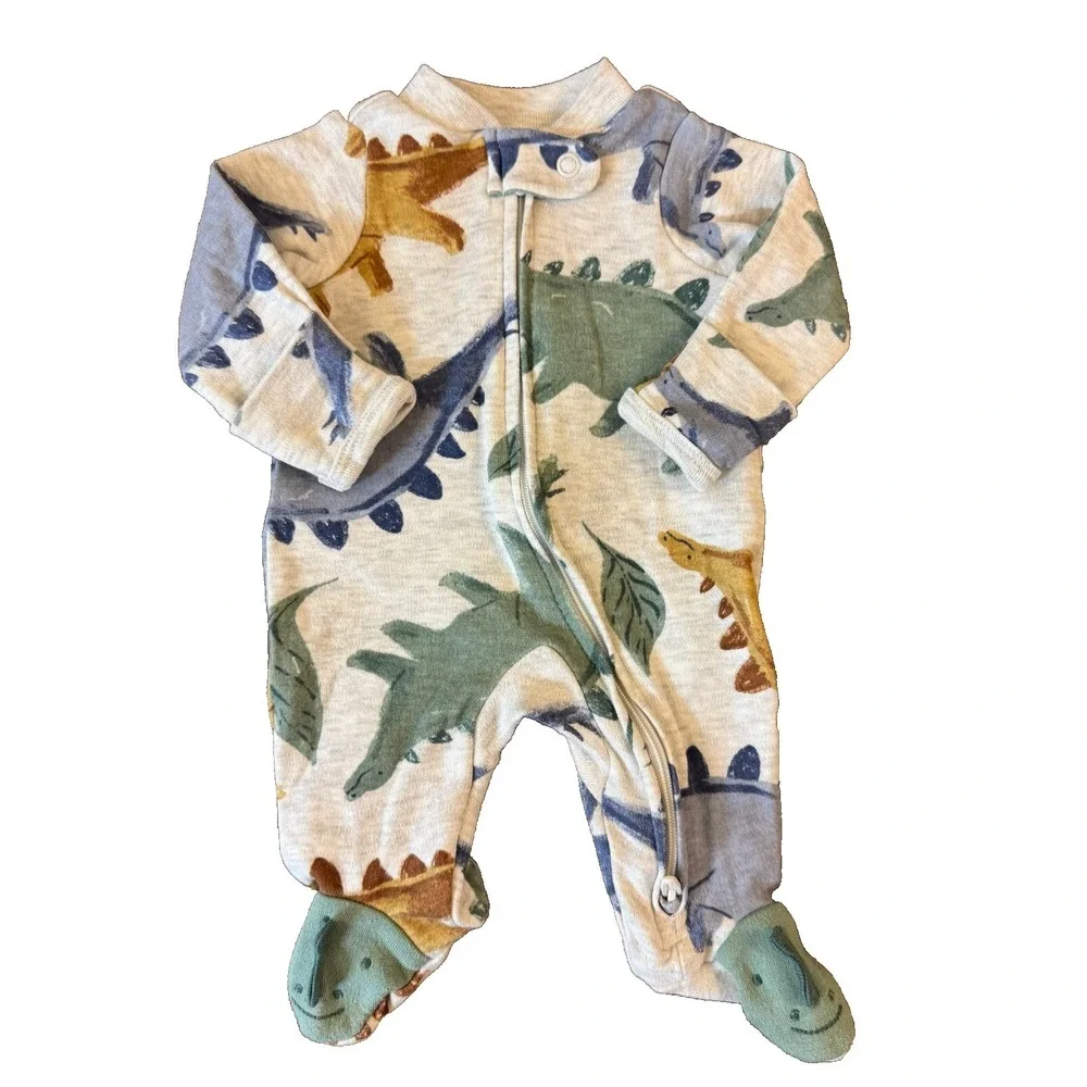 Carters Preemie Baby Boy Sleeper Dinosaur Cute Feet Outfit Zipper Cotton Doll 2